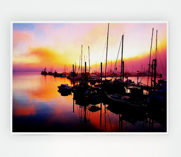 The Harbour At Sunset Print Poster Wall Art