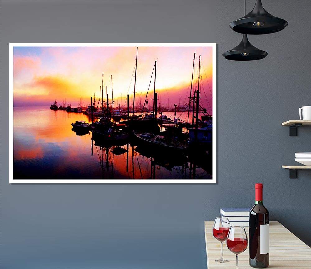 The Harbour At Sunset Print Poster Wall Art