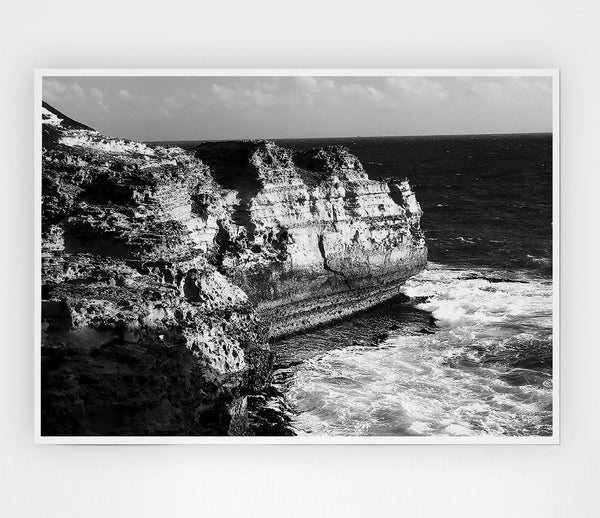 The Waves On The Ocean Cove B N W Print Poster Wall Art