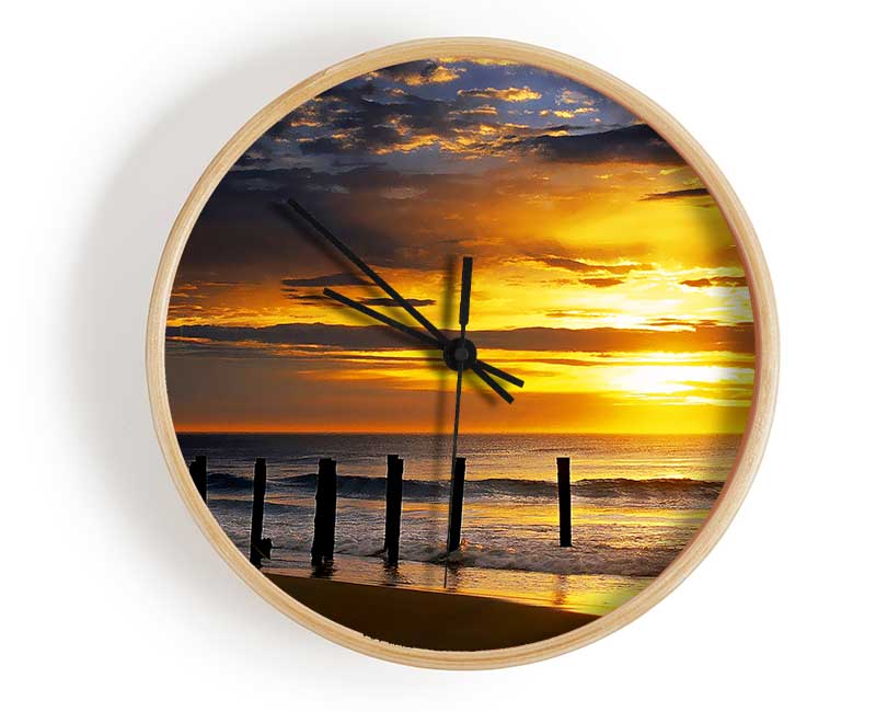 Yellow Sunrise Ocean Clock - Wallart-Direct UK