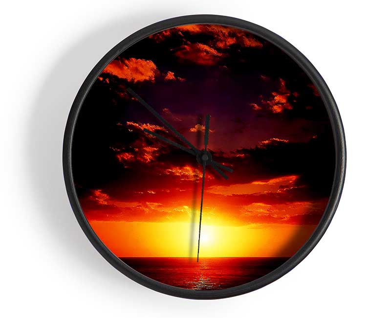 Sunset Through The Black Ocean Clouds Clock - Wallart-Direct UK