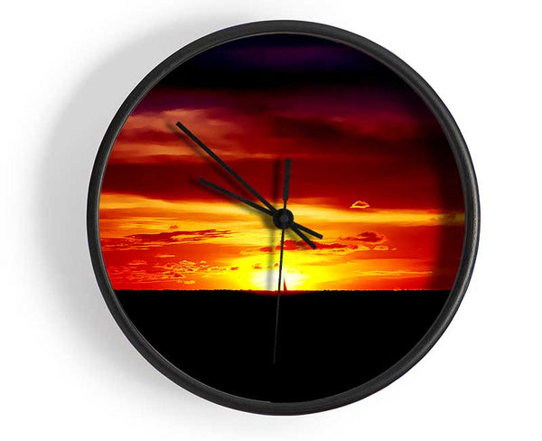 Red Sunset Ocean Clock - Wallart-Direct UK