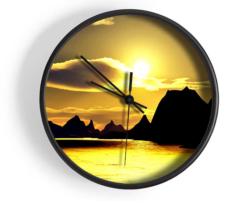 Yellow Ocean Mountain Clock - Wallart-Direct UK