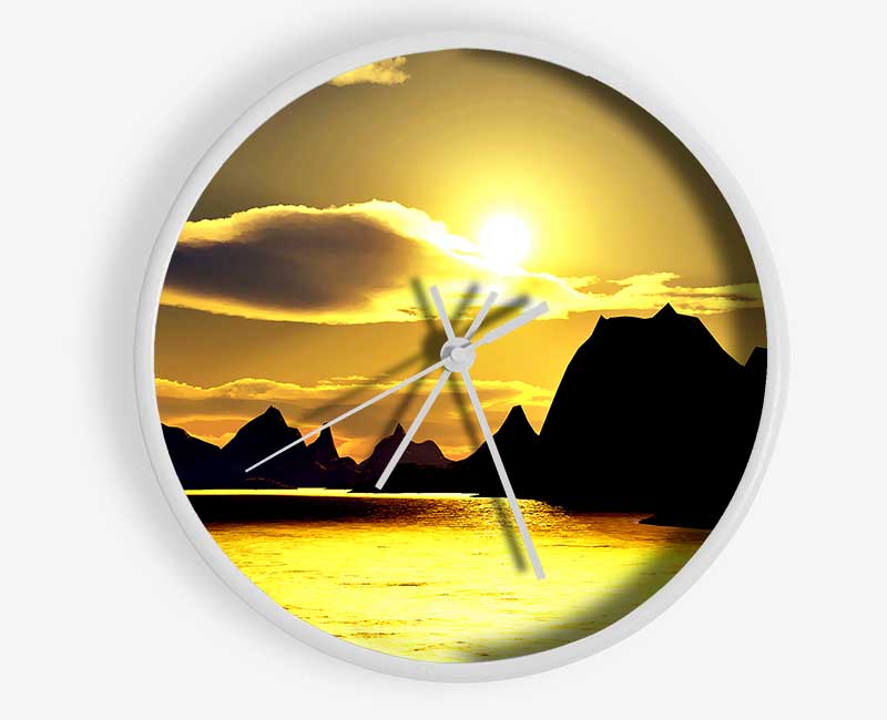 Yellow Ocean Mountain Clock - Wallart-Direct UK