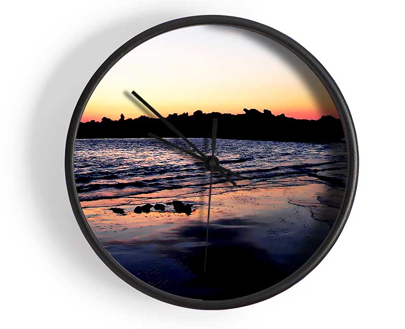 Sunset Behind The Ocean Rocks Clock - Wallart-Direct UK
