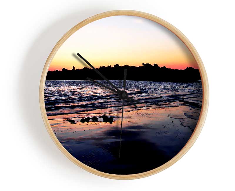 Sunset Behind The Ocean Rocks Clock - Wallart-Direct UK