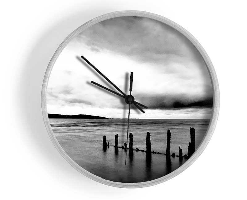 Storm Clouds Over The Ocean B n W Clock - Wallart-Direct UK