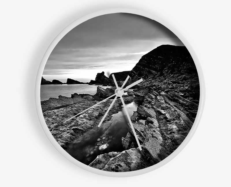 Ocean Rock Formation B n W Clock - Wallart-Direct UK