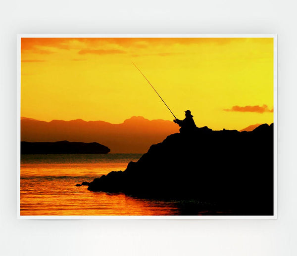 Fishing In The Golden Ocean Print Poster Wall Art