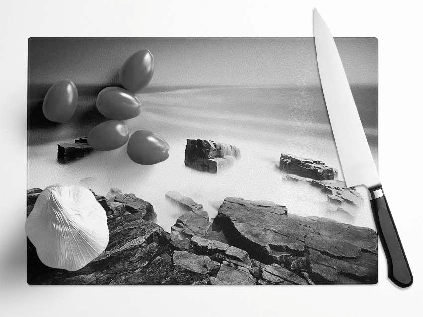 Surreal Ocean Rocks B n W Glass Chopping Board