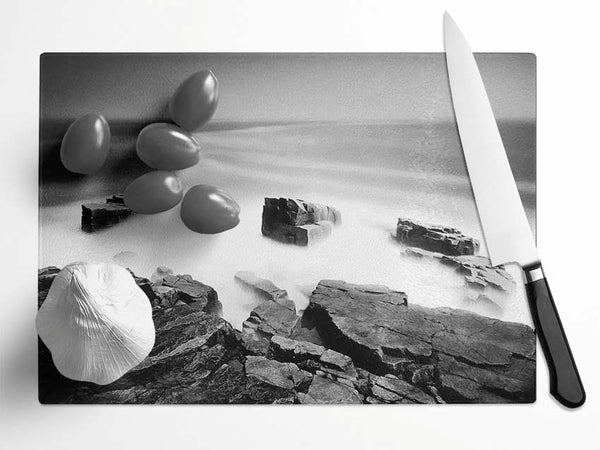 Surreal Ocean Rocks B n W Glass Chopping Board