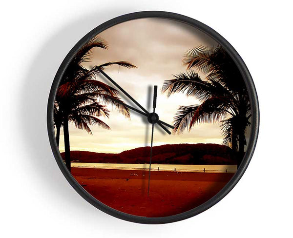 Beach Palmtree Mountain View Clock - Wallart-Direct UK