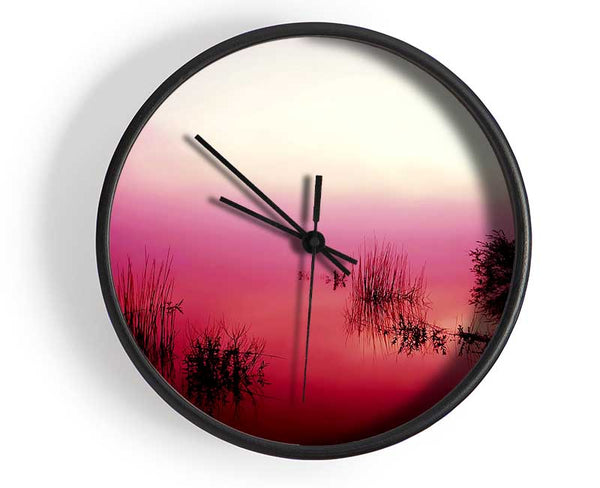 Pink Misty Lake Clock - Wallart-Direct UK