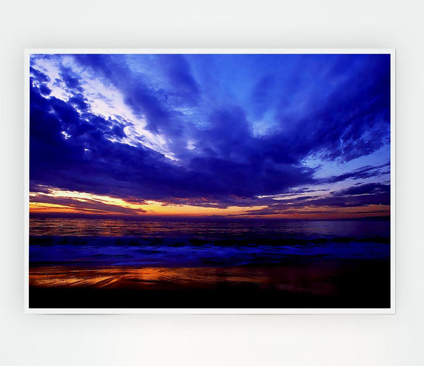 Blue Lilac Sunset Ocean Print Poster Wall Art