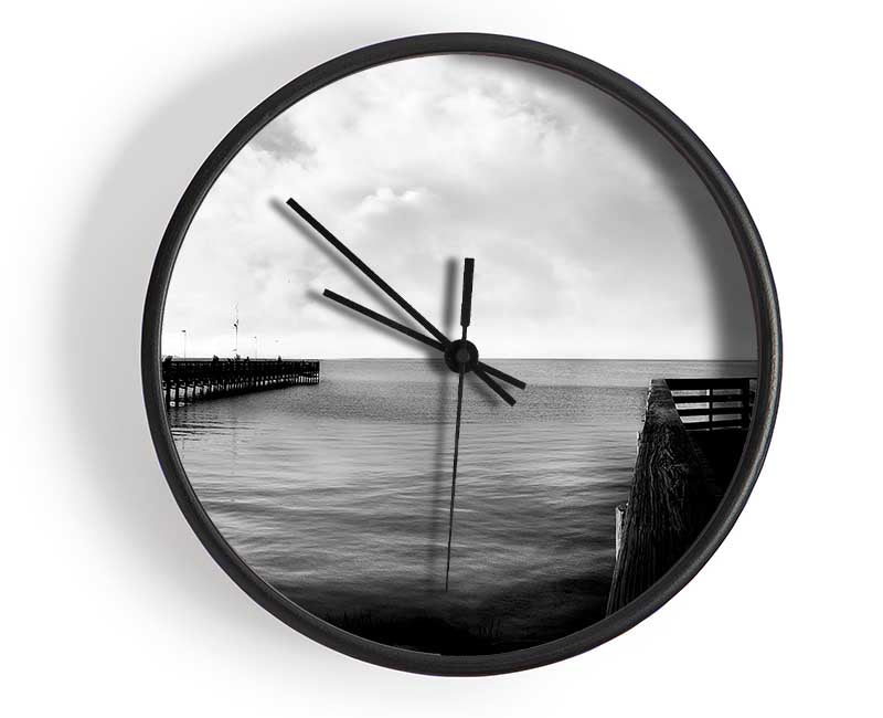Tranquil Pier B n W Clock - Wallart-Direct UK