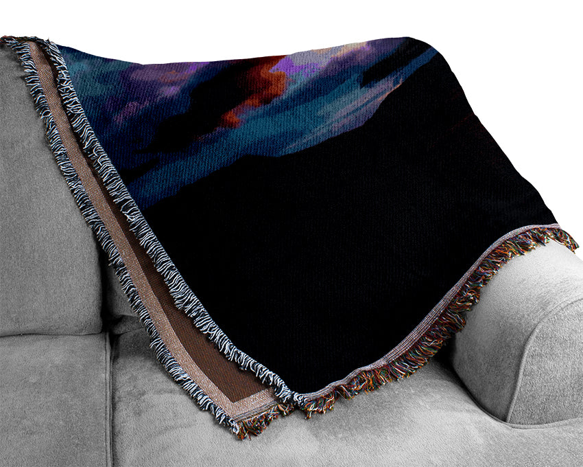 Red Ocean Storm Clouds Woven Blanket