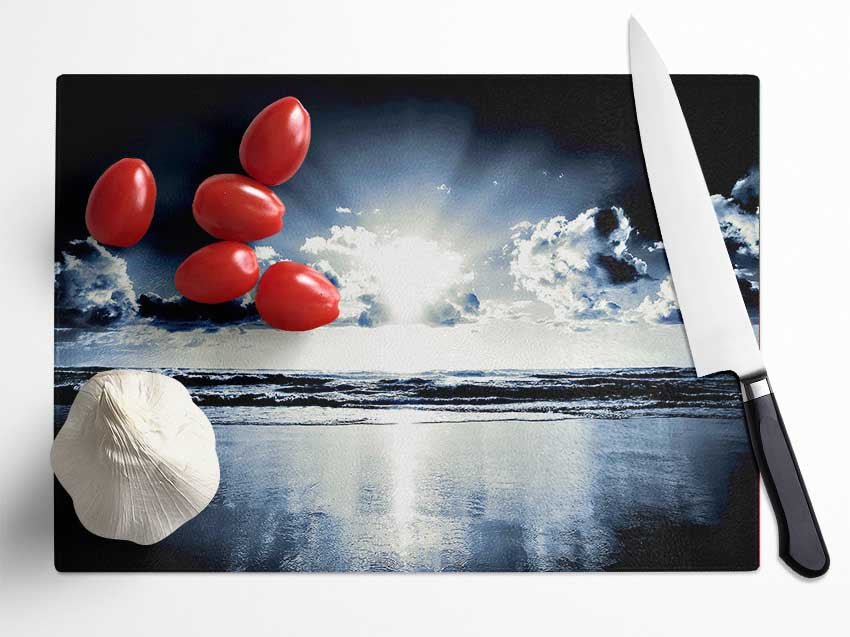 Blue Sunburst Glass Chopping Board