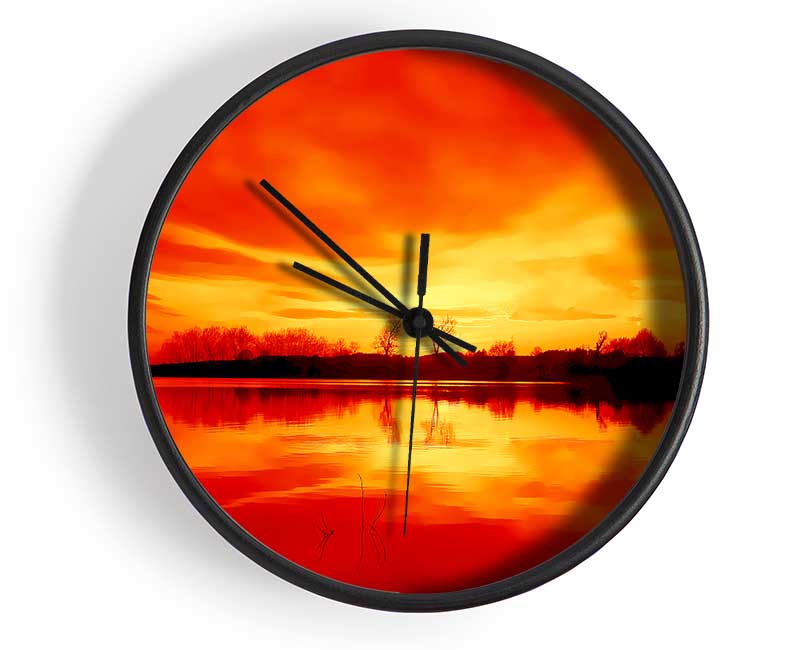 Stunning Lake At Sunset Orange Clock - Wallart-Direct UK