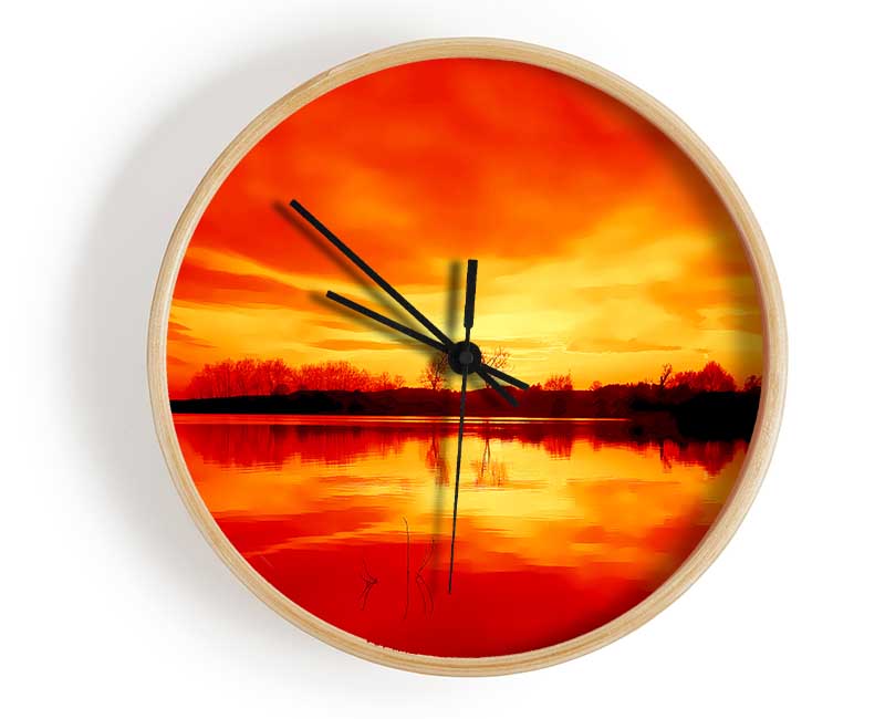 Stunning Lake At Sunset Orange Clock - Wallart-Direct UK