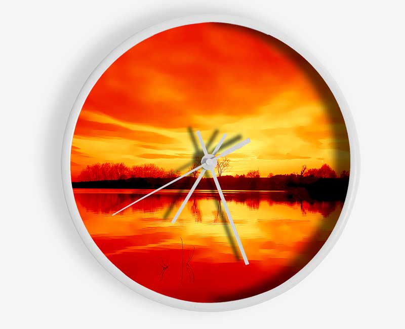 Stunning Lake At Sunset Orange Clock - Wallart-Direct UK