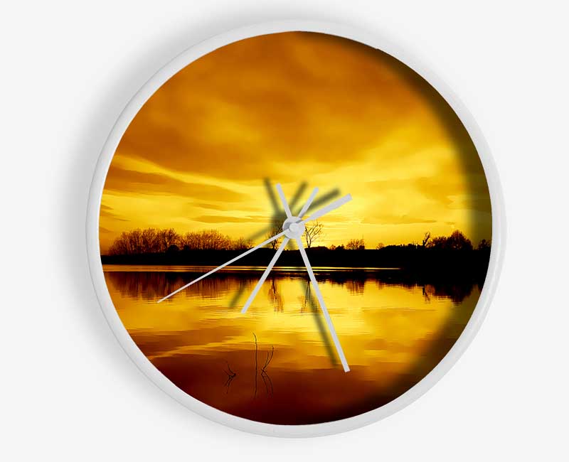 Stunning Lake At Sunset Golden Clock - Wallart-Direct UK
