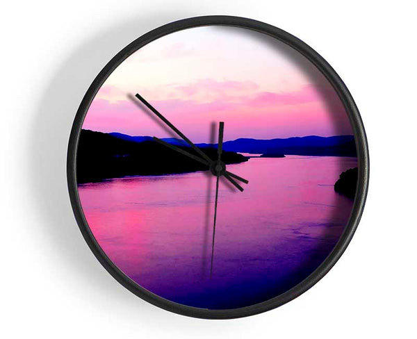 Pink Mountain Lake Clock - Wallart-Direct UK
