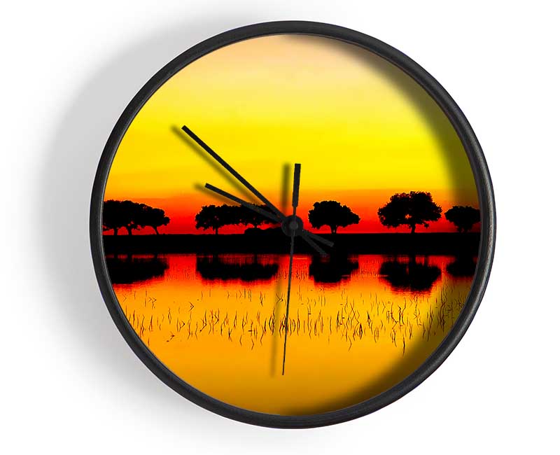 Reflections Of The Sunset Trees Golden Clock - Wallart-Direct UK