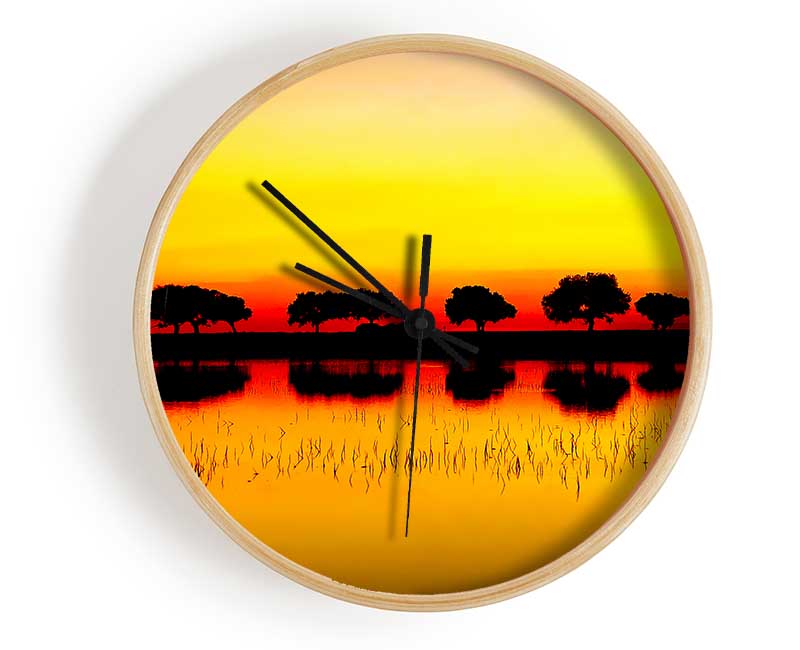 Reflections Of The Sunset Trees Golden Clock - Wallart-Direct UK