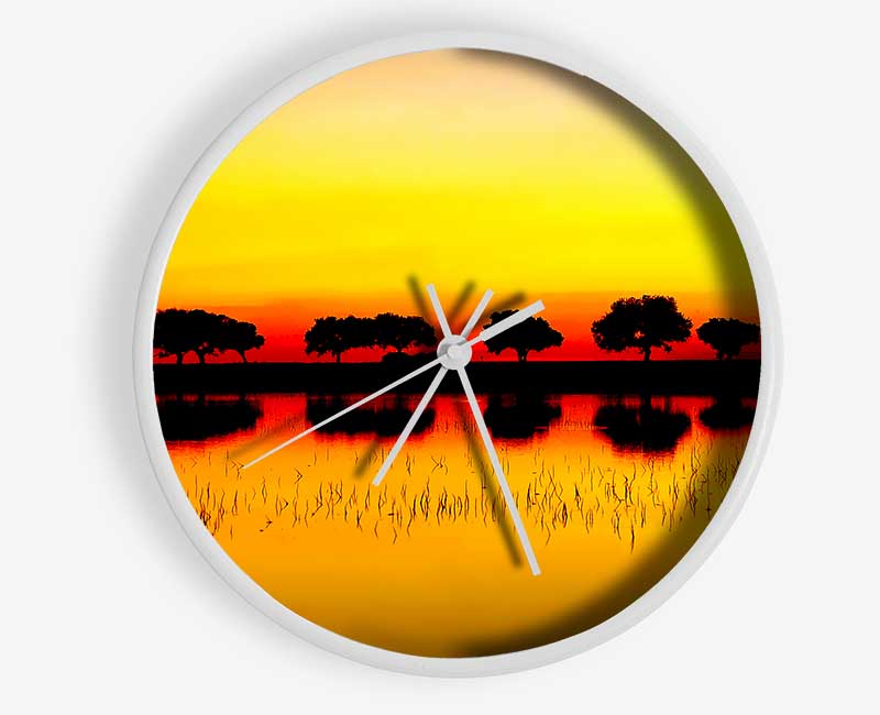 Reflections Of The Sunset Trees Golden Clock - Wallart-Direct UK