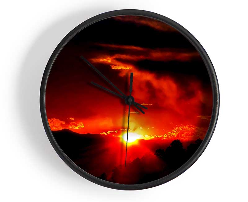 Vibrant Red Sun Clouds Clock - Wallart-Direct UK