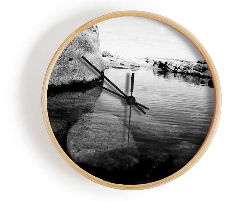 Ocean Rock Bay B n W Clock - Wallart-Direct UK