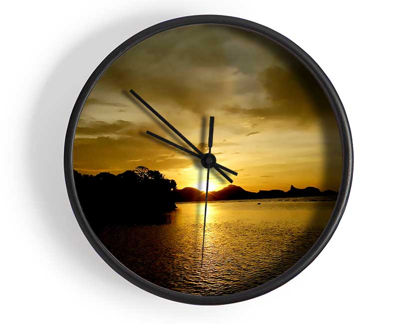 Yellow Sun Reflections Clock - Wallart-Direct UK