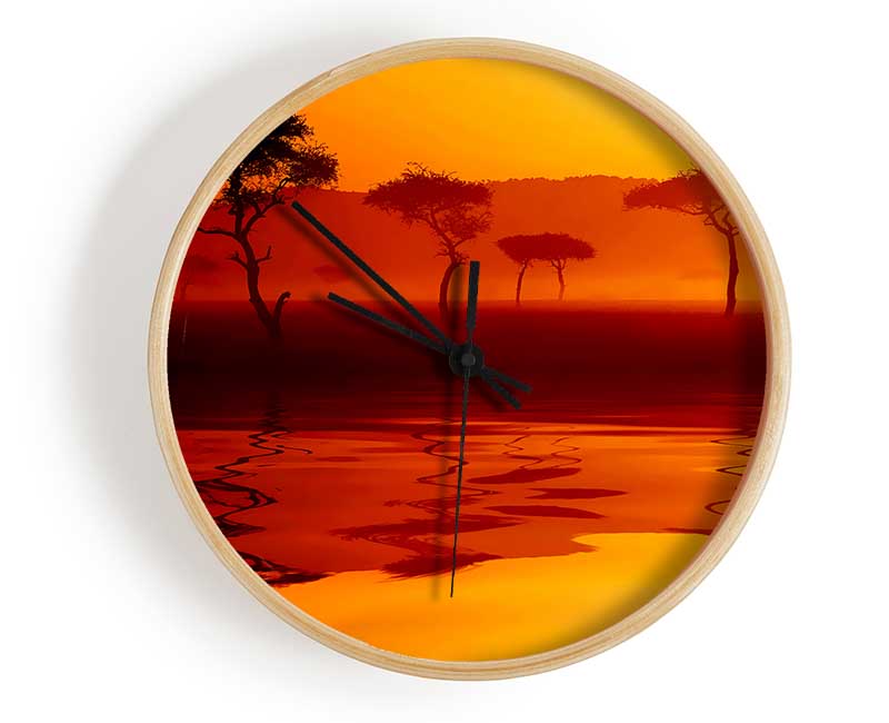 Reflections Of The Stunning Lake Trees Clock - Wallart-Direct UK