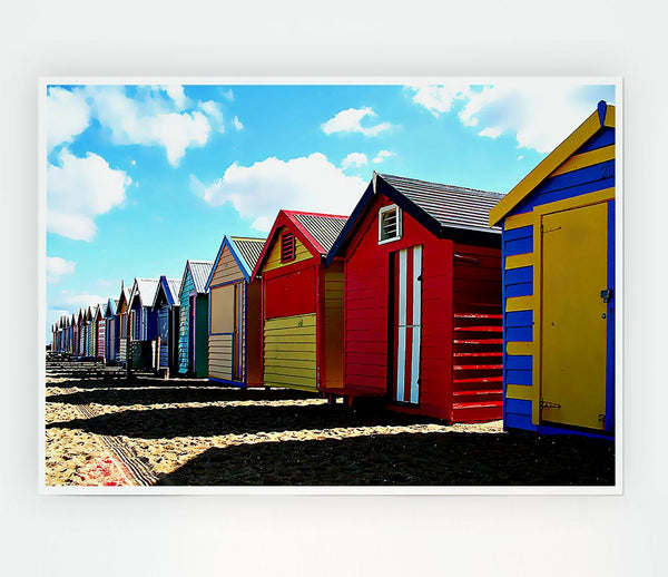 Colourful Beach Huts Print Poster Wall Art