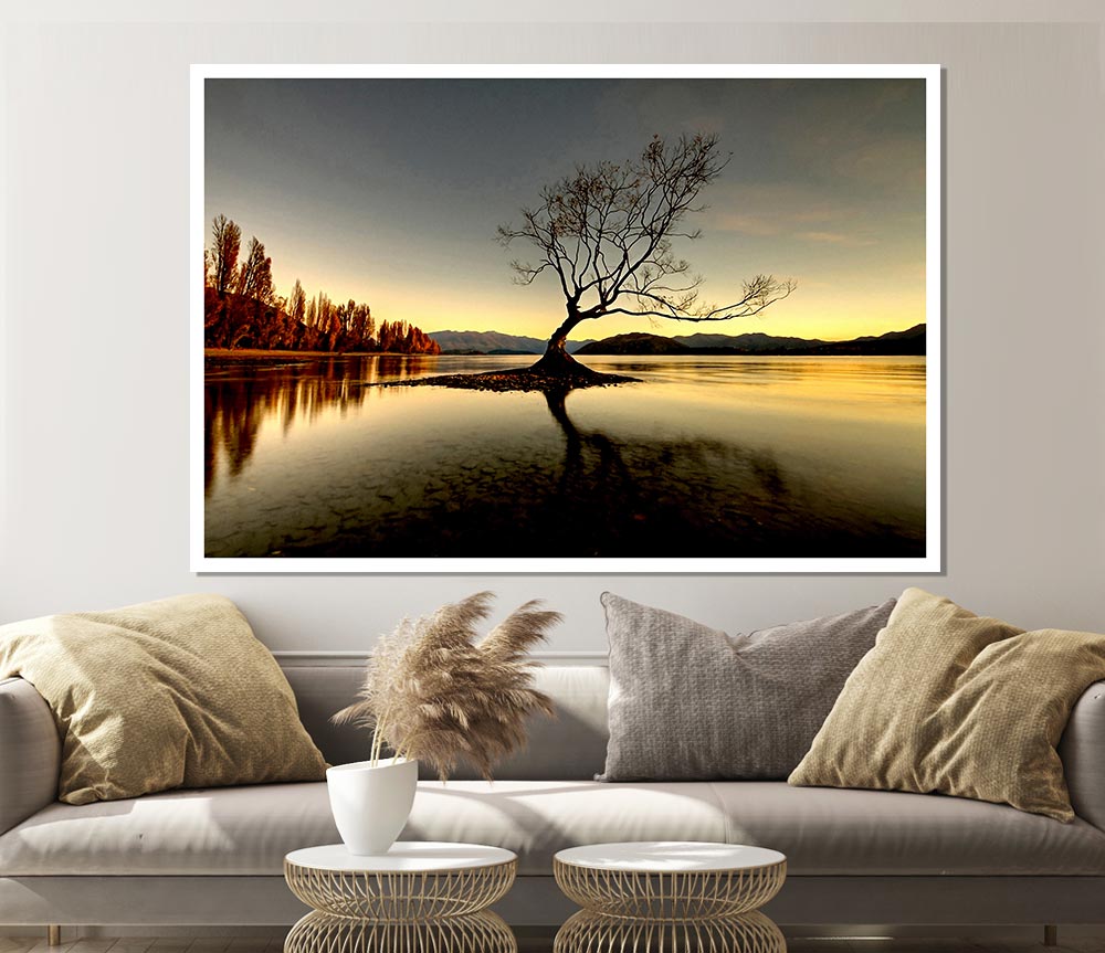 Lonely Lake Tree Print Poster Wall Art