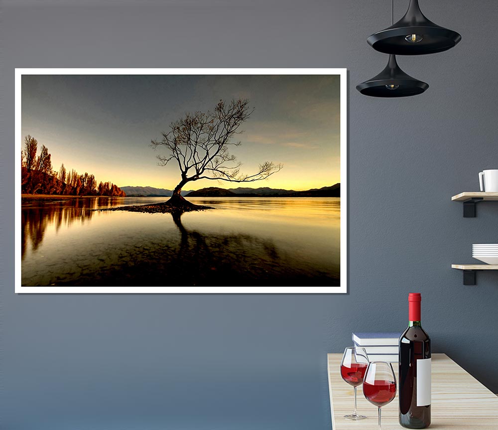 Lonely Lake Tree Print Poster Wall Art