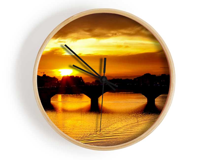 Sunset Over Florence River Clock - Wallart-Direct UK