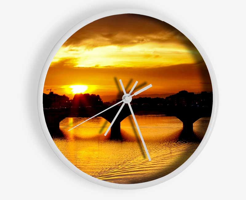 Sunset Over Florence River Clock - Wallart-Direct UK