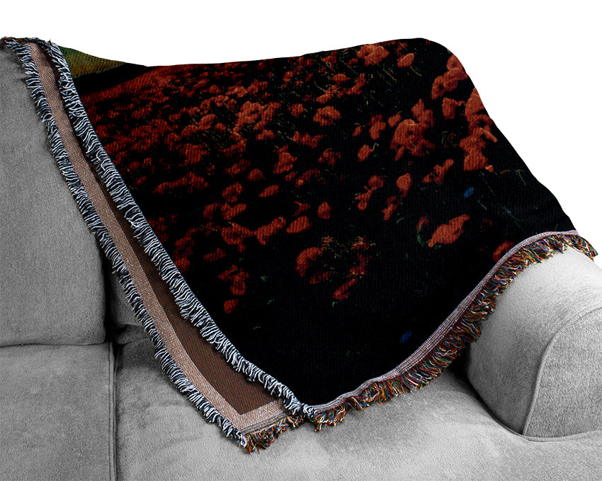 Red Flower Garden Woven Blanket