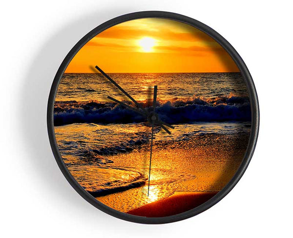 Yellow Ocean Waves Clock - Wallart-Direct UK