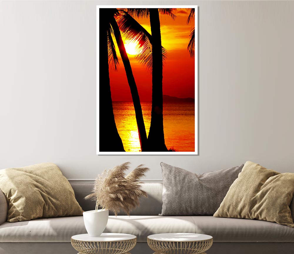 Golden Reflections Of The Palmtree Sun Print Poster Wall Art