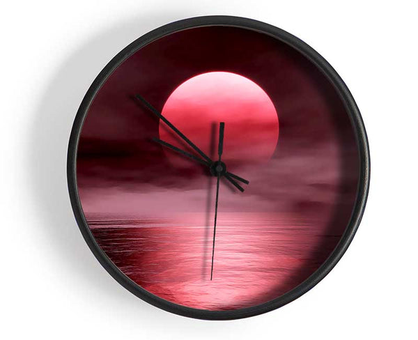 The Huge Red Sun Over The Grey Ocean Clock - Wallart-Direct UK