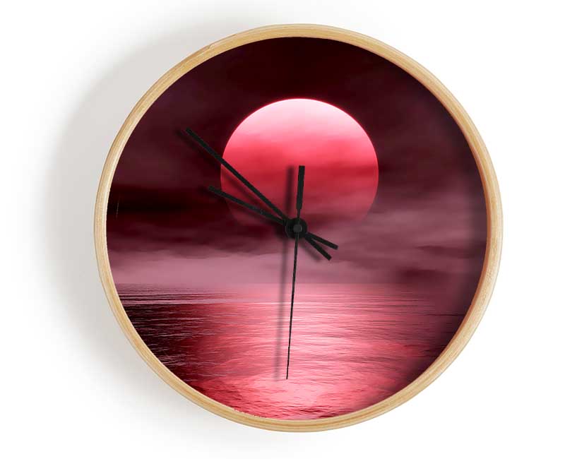 The Huge Red Sun Over The Grey Ocean Clock - Wallart-Direct UK