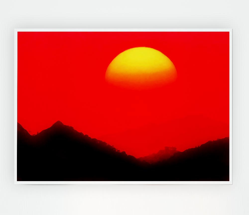 Huge Sun Over The Mountain Tops Red Print Poster Wall Art