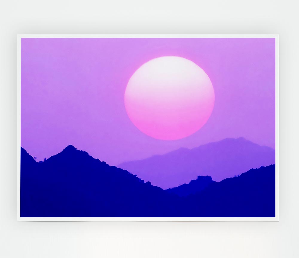 Huge Sun Over The Mountain Tops Purple Print Poster Wall Art