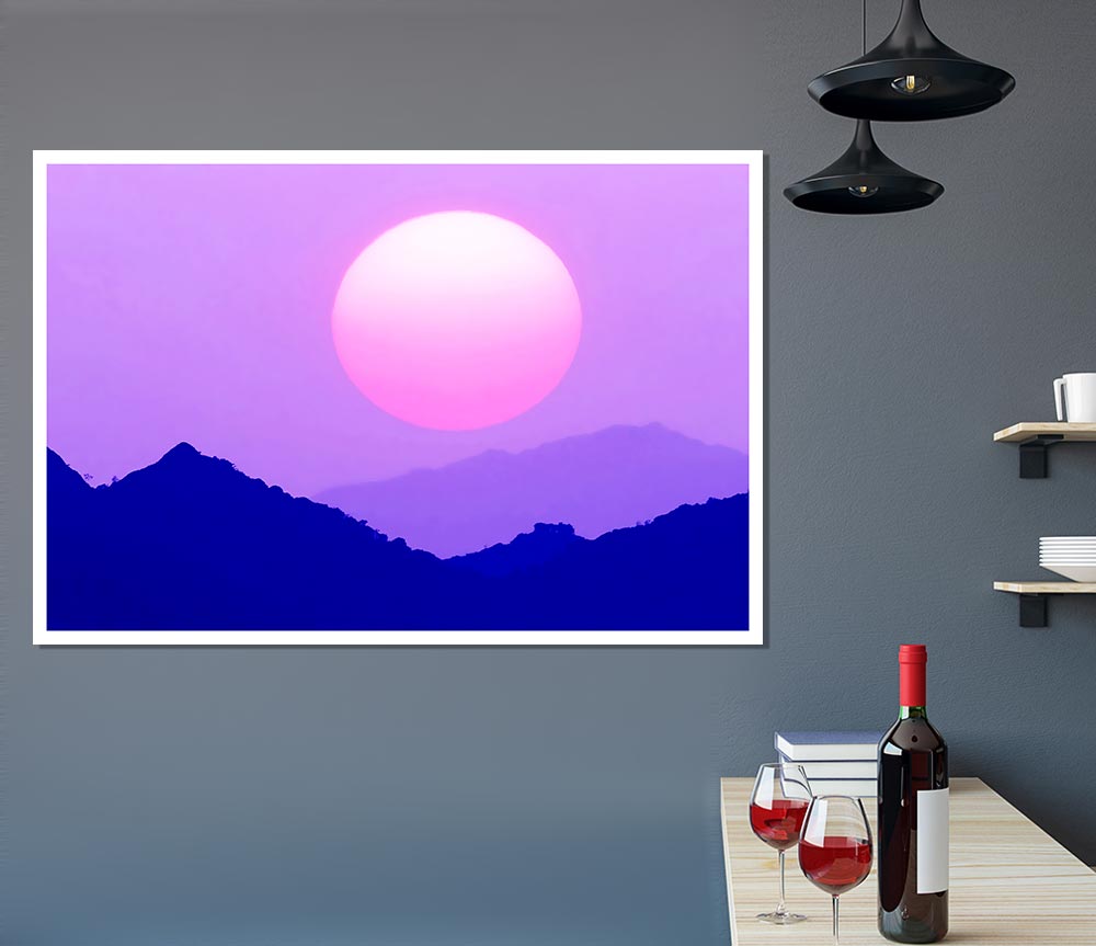 Huge Sun Over The Mountain Tops Purple Print Poster Wall Art
