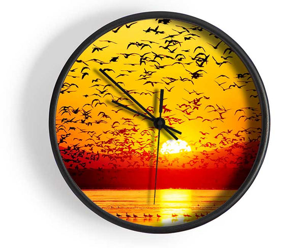 The Birds In The Golden Sunset Clock - Wallart-Direct UK