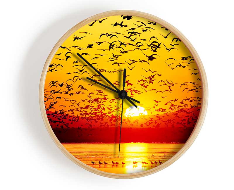 The Birds In The Golden Sunset Clock - Wallart-Direct UK