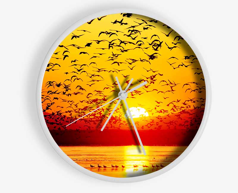 The Birds In The Golden Sunset Clock - Wallart-Direct UK
