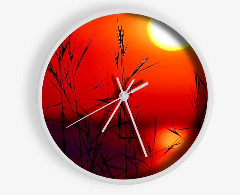 Sun Through The Red Reeds Clock - Wallart-Direct UK